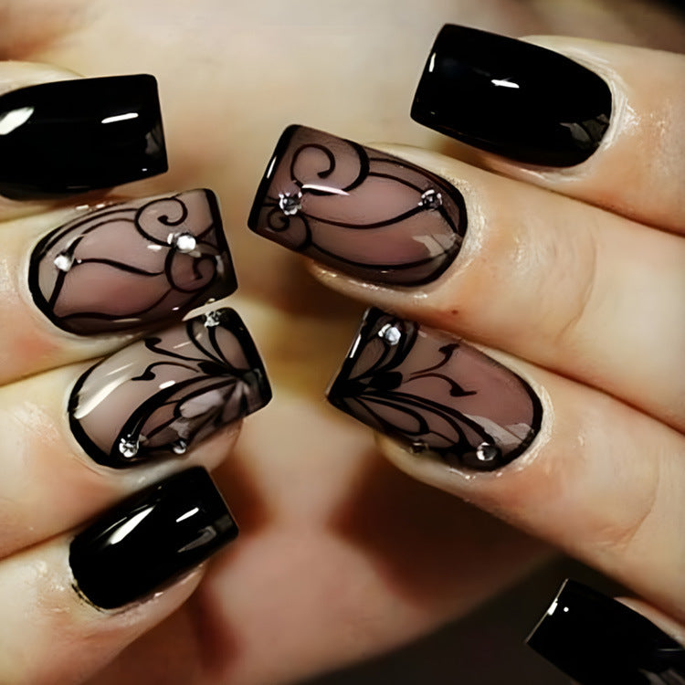 Dark Ins Style Black Vine Wearing Nails And Nails