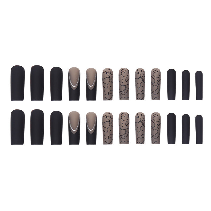 Cross-border Black Matte Dark Series European, American And French Style Nail Tip Long Wearable Water Pipe Nail Press On Nails